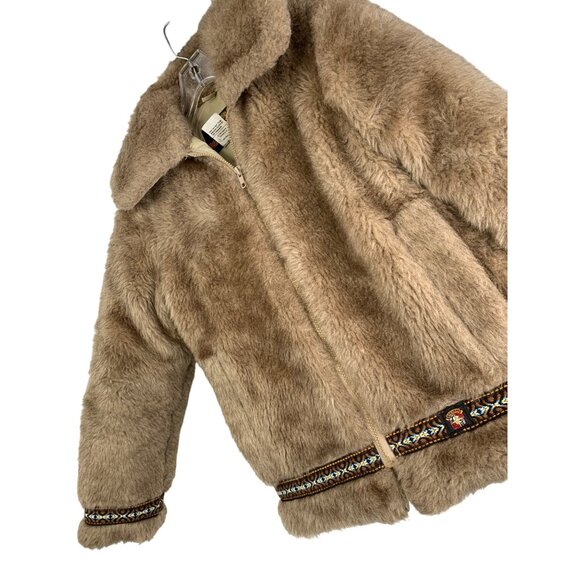 Vintage Hansa-Branta Stearns Ladies Small Faux Fur Jacket Embroider Trim Down - Picture 1 of 8
